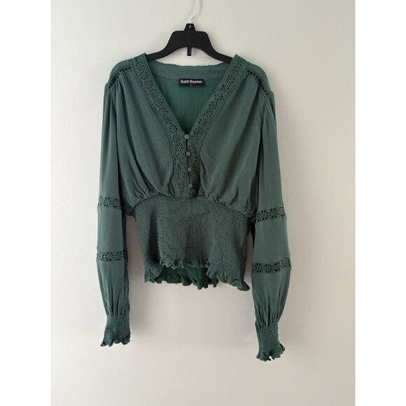 Scarlet Darkness Top Size Large Green Peasant Dark Romance Renaissance Goth - Picture 15 of 15